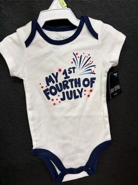 okie dokie White & Navy 'My 1st Fourth of July' One-Piece Bodysuit